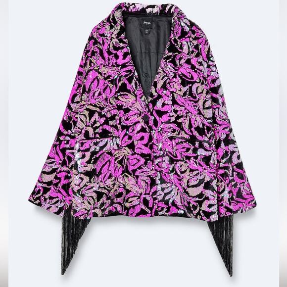 Nasty Gal Plus Size Fringe Sequin Fringe Blazer Jacket, Western Bling, size 14 - Picture 9 of 14